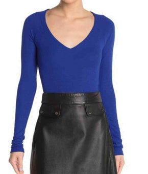 Free People Women's Boho Blue Crop Top Long Sleeve Size L MSRP $68