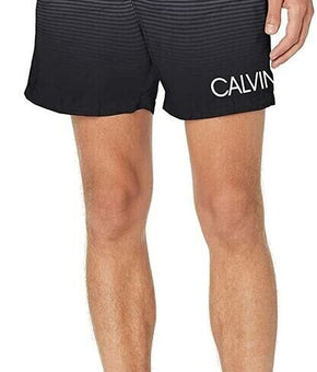 Calvin Klein Mens QuickDry Uv 50+ Stripe 7" Swim Trunks Black Size XL MSRP $60