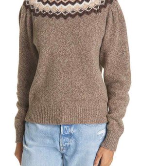 Frame Fair Isle Merino Wool Cashmere Blend Sweater Brown SZ XS MSRP $378