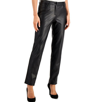 Anne Klein Women Vegan Leather Ankle Pants Anne Black Size 4