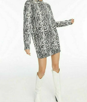 CULPOS x INC Long Sleeve Snake Print Mini Dress Size Large Black White MSRP $90