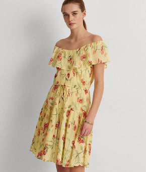Lauren Ralph Lauren Floral Crinkled Cotton Dress Yellow Size 14 MSRP $145