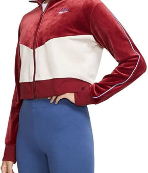 Nike Women's Sportswear Velour Color Blocked Jacket Red Size L