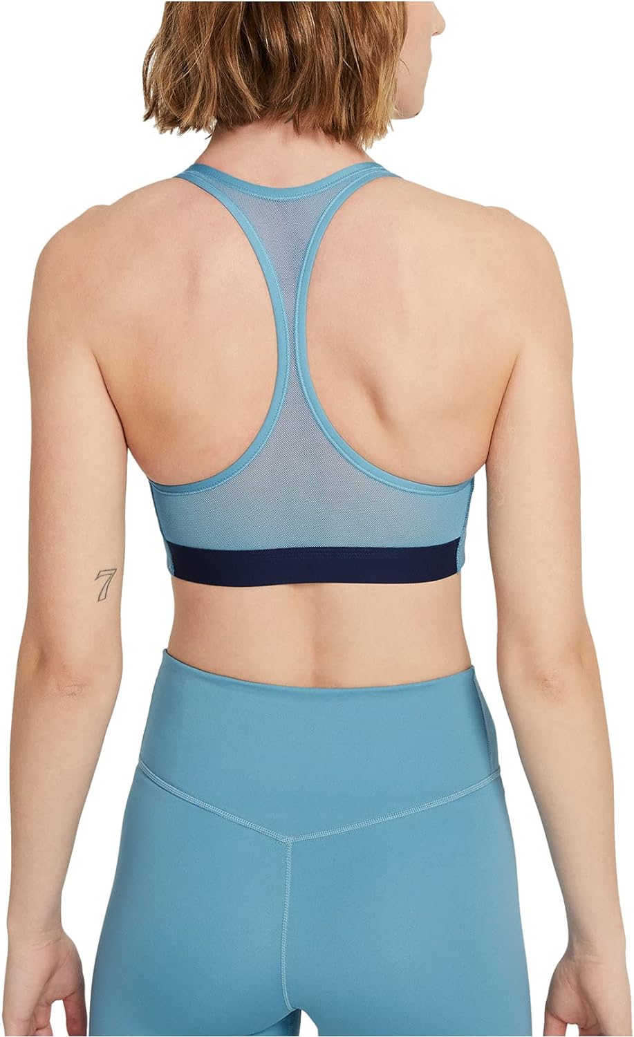 Nike Women's Logo Racerback Medium Impact Sports Bra Cerulean/Midnight, X-Small