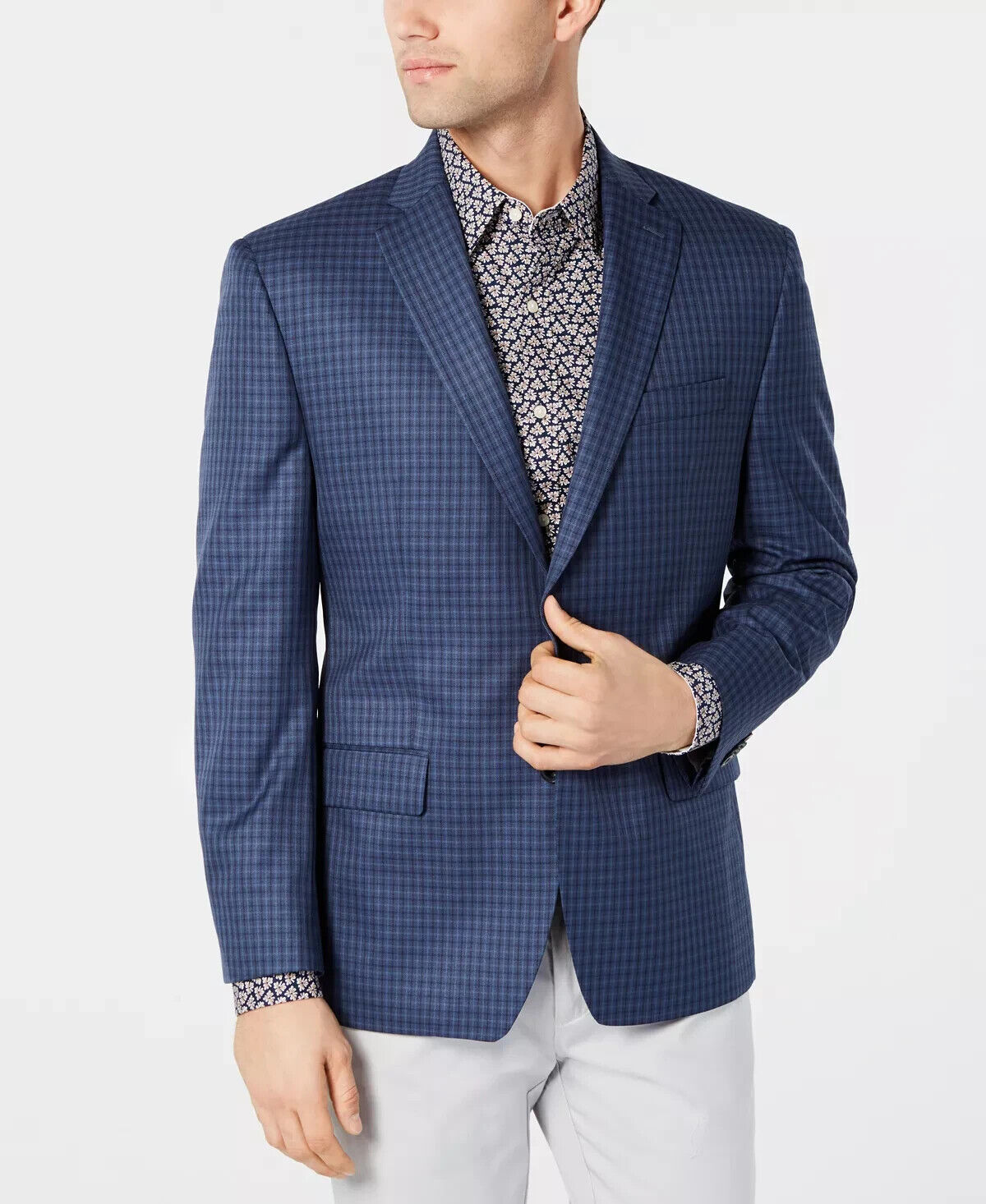 MICHAEL KORS Classic-Fit Blue/Navy Check Sport Coat Blazer Size 44R MSRP $295