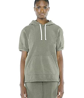 American Apparel TF424W Unisex French Terry Garment-Dyed Kangaroo Pocket Short-Sleeve Hooded Sweatshirt 2XL