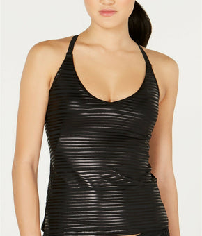 Nike Women 6:1 Shine Striped Cross-Back Tankini Top Black Size S