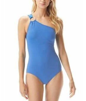 MICHAEL KORS Embellished One-Shoulder Underwire One-Piece Swimsuit Blue Size 12