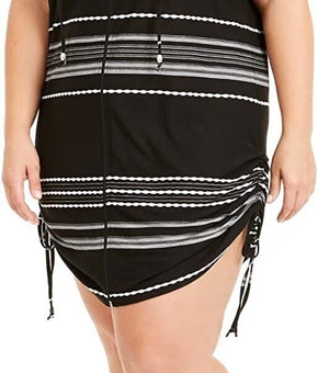Dotti Plus Size Dahlia Stripe Zip Hoodie Cover-Up Women's Swimsuit Black 1X $64