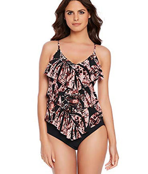 MagicSuit Swimwear Urban Safari Rita Ruffle Swimwear Tankini Top, Black Size 12