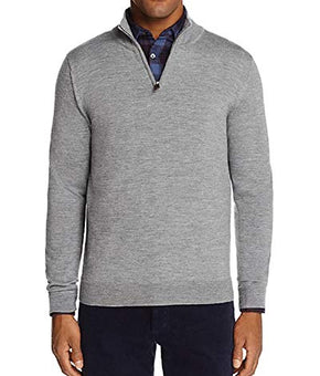 Bloomingdale's New 100% Merino Wool Medium Gray 1/2 Zip Mock Neck Sweater SZ XL