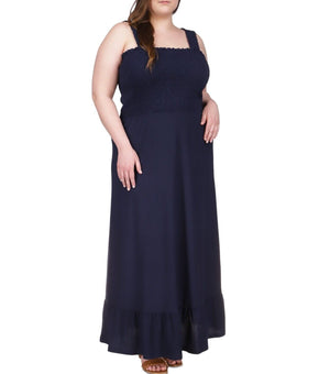 Michael Kors Plus Size Smocked Maxi Dress Midnight Blue Size 1X MSRP $150