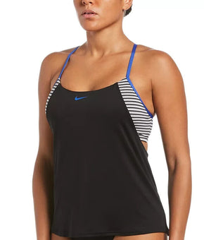 NIKE Micro-Stripe Layered Tankini Top Blue Black Size XL MSRP $64