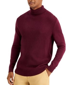 Club Room Mens Textured Cotton Turtleneck Sweater Red Plum Size M