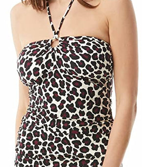 Michael Kors Maroon Animal Removable Straps Shirred Tankini Swimsuit Top Size S