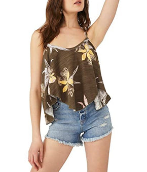 Free People Hey Girl Cotton Tank Top, Army Combo, X-Large