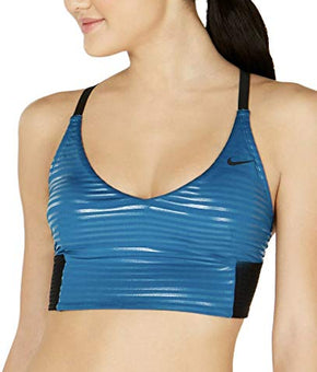 Nike Women's 6:1 Shine Striped Cross Back Bikini Top X-Small Green Abyss Blue