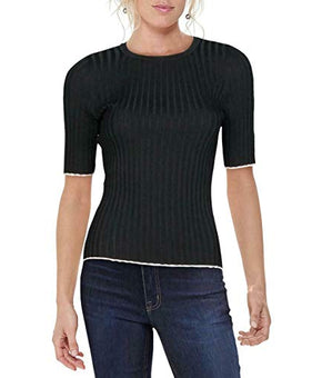 INC Womens Ribbed Metallic Top Black M