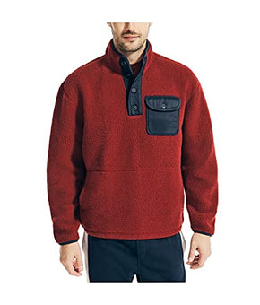 Nautica Men's Quarter-Button Sherpa Fleece, Deep Crimson Red, XX-Large