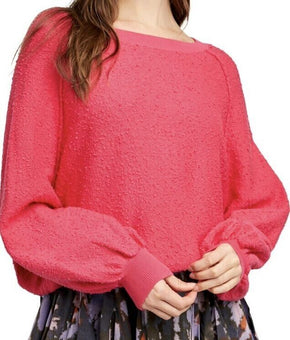 Free People Womens Found MyFriend Boucle sweater Rock Candy Pink Size L MSRP $78