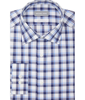 Michael Kors Regular-Fit Non-Iron Stretch Dress Shirt Size 16.5x32/33 Blue $85