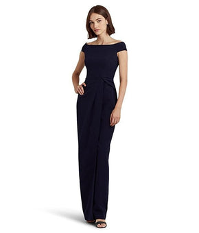 LAUREN Ralph Lauren Crepe Off-the-Shoulder Gown Navy Blue Size 8 MSRP $210