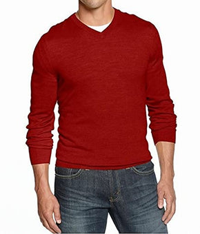 Club Room Mens Sweater Large V-Neck Solid Pullover Wool Red Size L