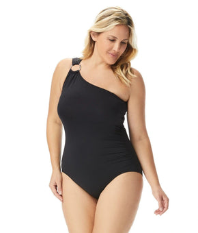 MICHAEL KORS Plus Size One-Shoulder One-Piece Swimsuit Black Size 22W MSRP $124