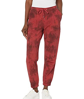 HUDSON Jeans Women's French Terry Utility Jogger, Cabernet Fatigue Red TIE DYE Size L