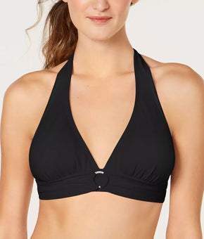 MICHAEL KORS Logo-Ring Halter Bikini Top Black Size L MSRP $66