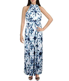 INC Womens Blue Tie Dye Sleeveless Halter Maxi Dress Size XL