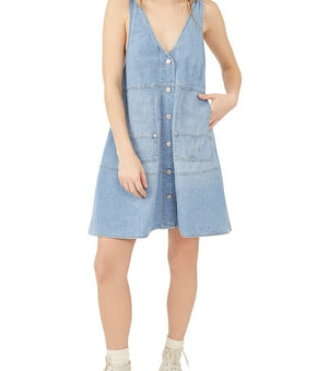 Free People Pocket Full Of Sunshine Sleeveless Dress Jean Blue Size XL MSRP $128