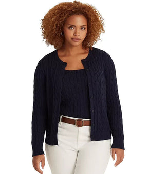 Lauren Ralph Lauren Cable-Knit Cotton Ca French Navy Plus-Size 2X MSRP $135