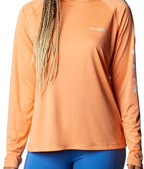 Columbia Womens PFG Tidal Tee II UPF 50 Long Sleeve Fishing Shirt Size XL Orange