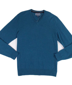 Club Room Men's Solid V-Neck Merino Wool Blend Sweater Blue Teal Size 3XL
