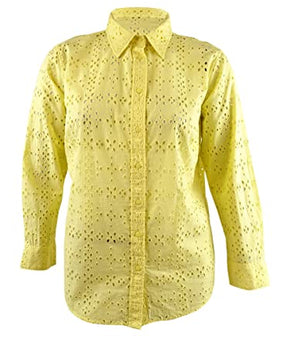 Lauren Ralph Lauren Women's Plus Eyelet Cotton Shirt (Size 3X, Yellow)