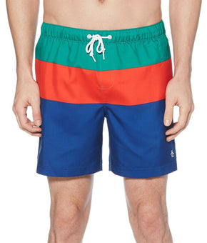 Original Penguin Men's Colorblocked Swim Trunks Green Red Royal Blue Size XXL