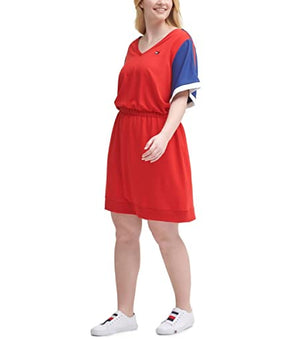 Tommy Hilfiger Sport Womens Plus Colorblock Short T-Shirt Dress Red Size 1X