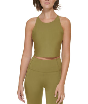 Calvin Klein Women's Low-Impact High-Neck Crop Top Olive Green Size XL MSRP $60