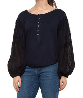 Free People Womens Navy Blue Block Long Sleeve V Neck Top Size S