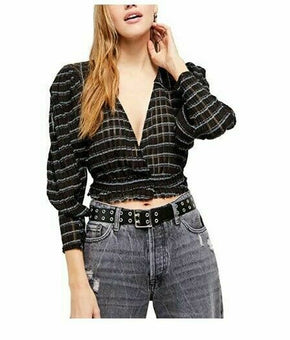 FREE PEOPLE Black Long Sleeve Blouse Top Size Medium MSRP $88