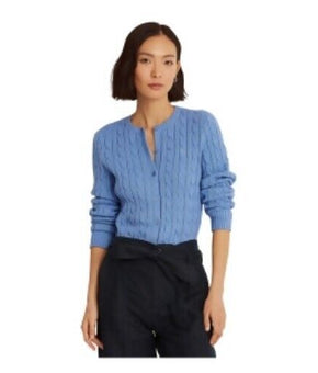 LAUREN RALPH LAUREN Cable-Knit Cotton Cardigan Sweater Blue Size XL MSRP $125