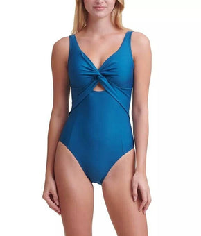 Dkny Peek-a-Boo Twist One-Piece Swimsuit Women's Swimsuit Blue Size 14