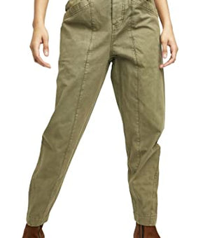 Free People Ready to Run Cinch-Waist Cotton Pants Dirty Olive Green Small Size S