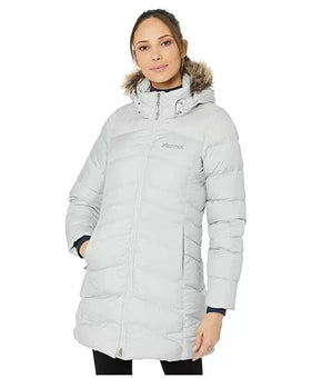 Marmot Women's Montreal Hooded Faux-Fur-Trim Coat L Bright Steel Grey MSRP $285