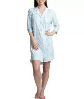 Hanes Women Printed Notch Collar Sleepshirt Nightgown Mint Light Blue Size M