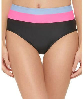DKNY Black, Colorblocked High-Waist Bikini Swim Bottom, US Size M