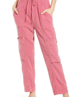 Free People Feelin' Good Linen Blend Utility Pants Pink Size M MSRP $98