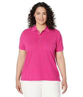 Lauren Ralph Lauren Eyelet Jersey Polo Sleeve Shirt Pink Plus Size 3X MSRP $100