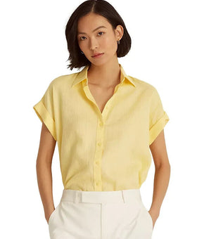 Lauren Ralph Lauren Womens Yellow Collared Button Up Top Size XL MSRP $80